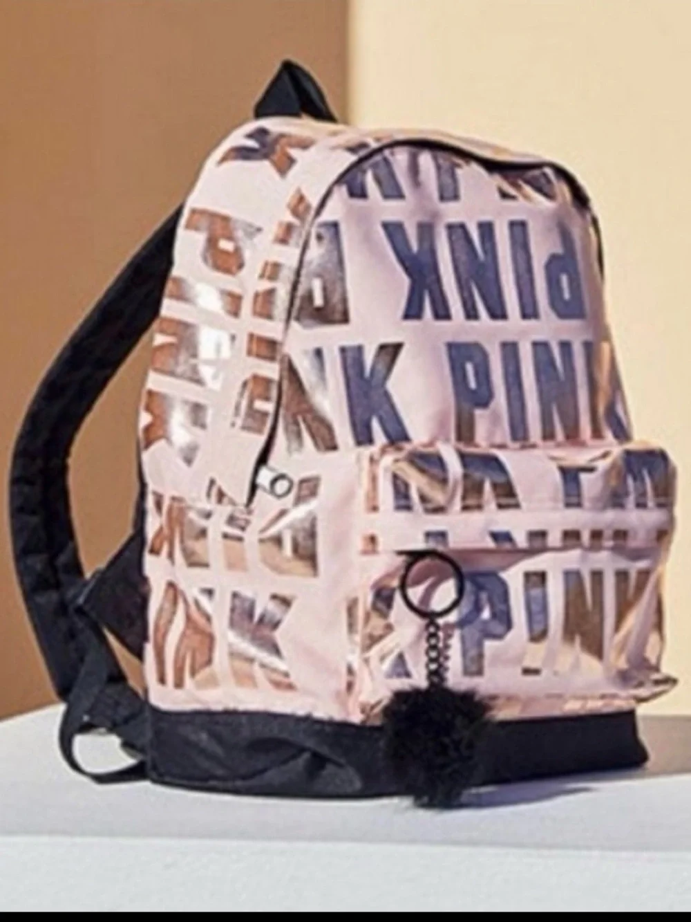 PINK Victoria's Secret Vintage Y2K Black Backpack with Pink Accent
